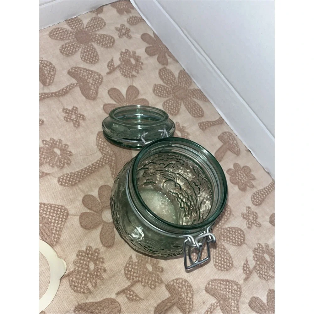 VTG‎ Libbey Light Green Glass Canister Jar Hinged With Seal